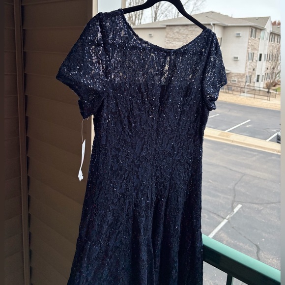 🆕 SLNY Navy Blue Sequin LaceL Dress Size 10 Gown Mother of the Bride Party - Picture 7 of 17